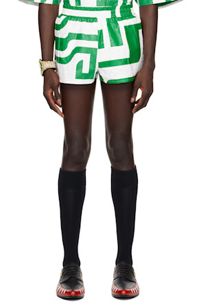 White & Green Printed Shorts
