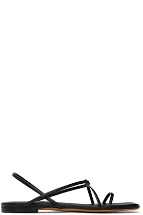 Black Square Strappy Flat Sandals