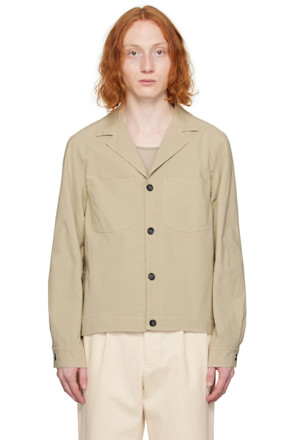Beige Pocket Long Sleeve Shirt
