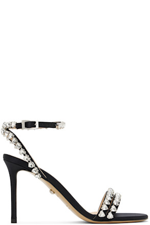 Black Audrey Crystal Satin Sandals