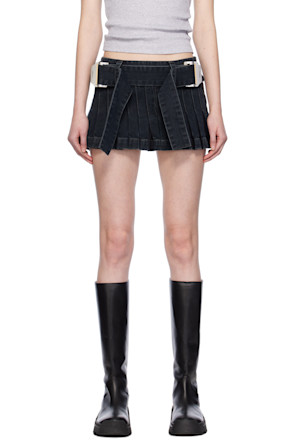 Black Darted Denim Miniskirt