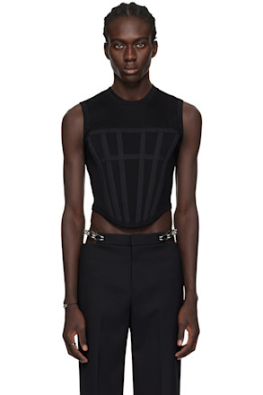 Black Rib Corset Tank Top