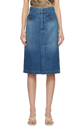 Blue 'The Vent Front' Denim Midi Skirt