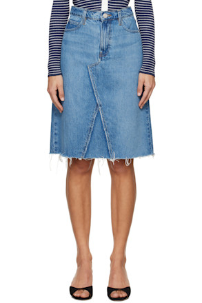 Blue Deconstructed Denim Midi Skirt