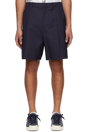 Navy Pleated Shorts