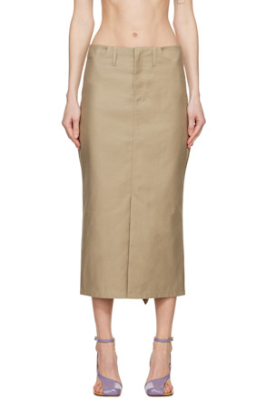 Tan No Waistband Midi Skirt