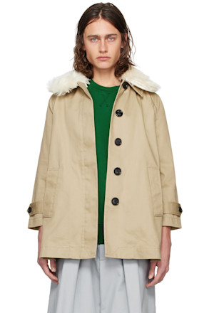 Beige Faux-Fur Trim Coat