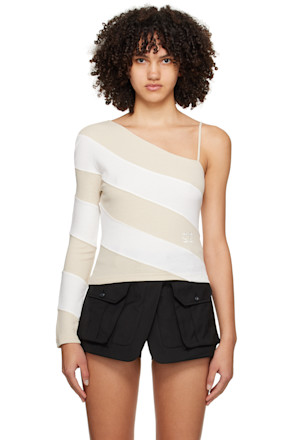 Beige & Off-White Oblique Long Sleeve T-Shirt
