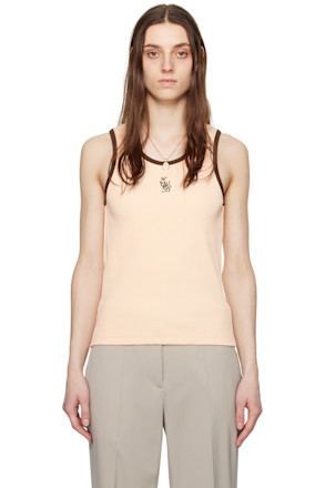 Beige Embroidered Tank Top