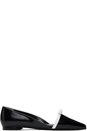 Black & White Gabriel Pointy-Toe Leather Ballerina Flats