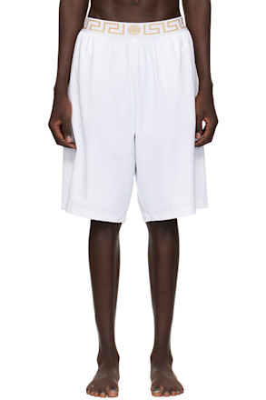 White Greca Border Swim Shorts