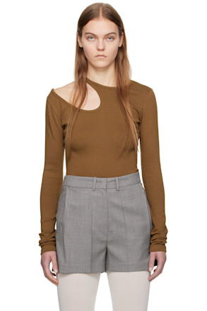 Brown Curve Hole Long Sleeve T-Shirt