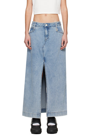 Blue Vented Denim Maxi Skirt