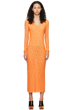 Orange Printed Midi Dress