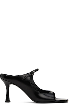 Black Strappy Leather Heeled Sandals