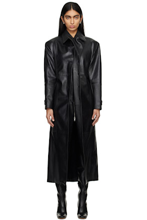 Black Gathered Leather Coat