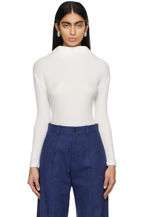 White Structured Collar Long Sleeve T-Shirt