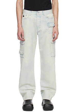 Blue Slim Denim Cargo Pants