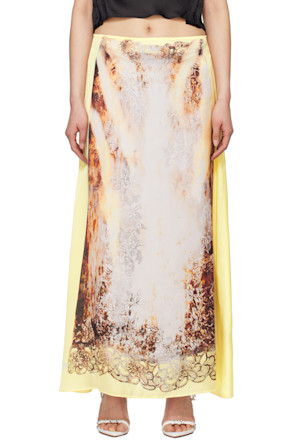 Yellow Lace Print Maxi Skirt