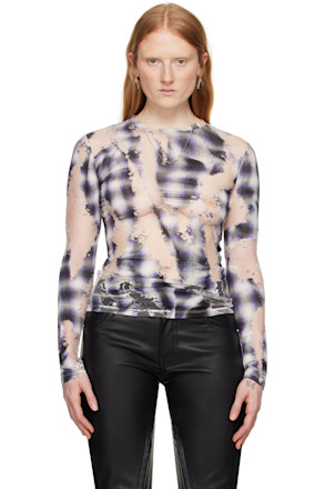 Gray & Purple Check Long Sleeve T-Shirt