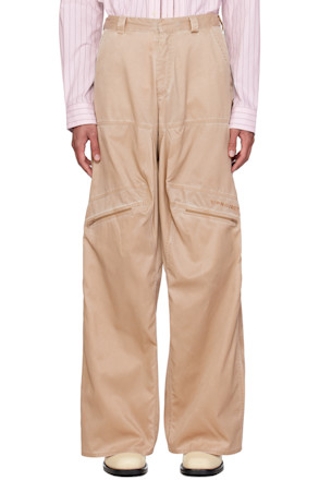 Beige Gathered Trousers
