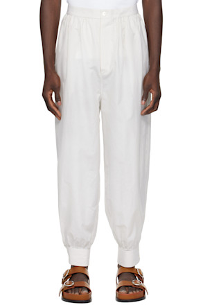 White & Beige Striped Trousers