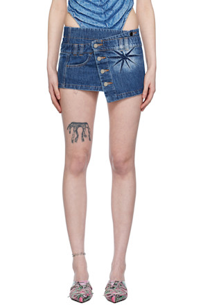 Blue Creased Denim Miniskirt