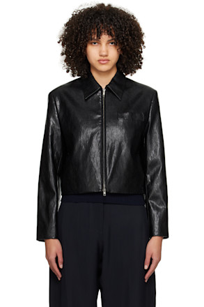 Black Collared Faux-Leather Jacket
