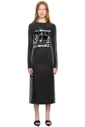 Black & Gray D-Uncut Stripe Midi Dress