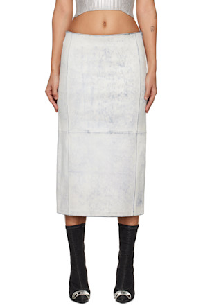 White L-Ily Leather Midi Skirt