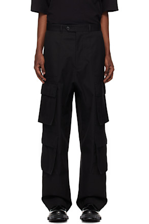 Black Twill Wide Leg Cargo Pants