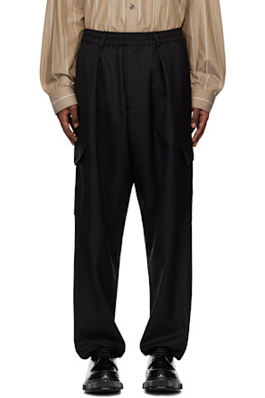 Black Wool Twill Cargo Pants