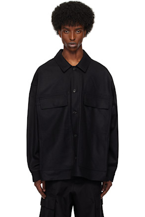 Black Flannel Wool Workwear Shirt