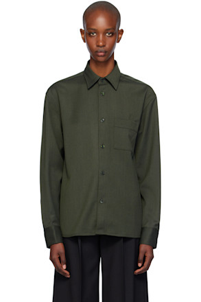 Green Boxy Wool Twill Shirt