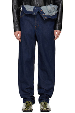 Indigo Asymmetric Flower Jeans