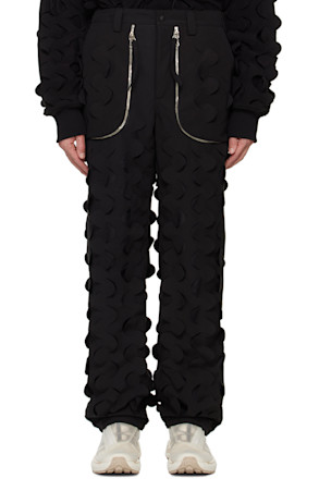 Black Laser-Slashed Padded Trousers