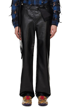 Black Layered Belt Faux-Leather Trousers