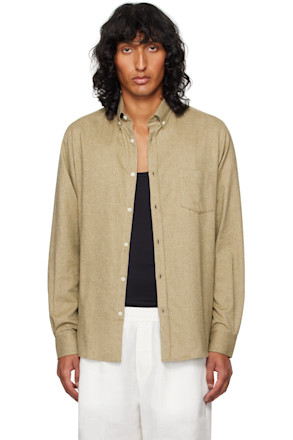 Beige Button Down Flannel Shirt