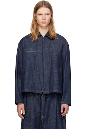 Navy Color Combi Stitch Denim Jacket