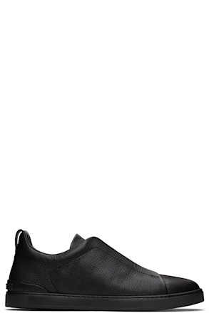 Black Deerskin Triple Stitch Sneakers