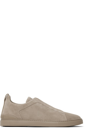 Taupe Suede Triple Stitch Sneakers