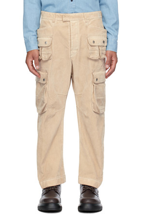 Beige Grunge Denim Cargo Pants