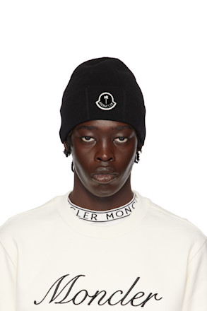 Moncler x Palm Angels Black Logo Beanie