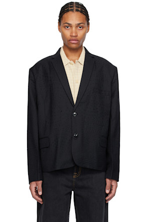 Black Embroidered Cropped Blazer