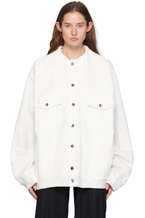 White Inserted Collar Denim Jacket