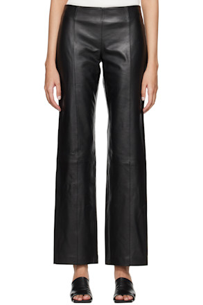 Black Straight-Leg Leather Pants