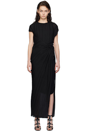Black Asymmetrical Pleated Maxi Dress