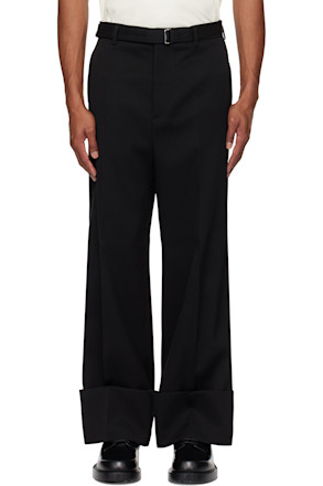 Black Wide-Leg Cuff Trousers
