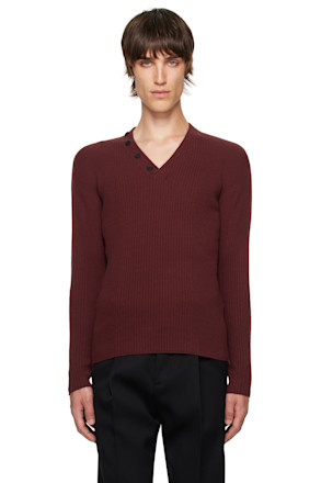 Burgundy Ribbed V-Neck Sweater