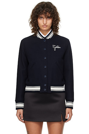Navy Embroidered Bomber Jacket